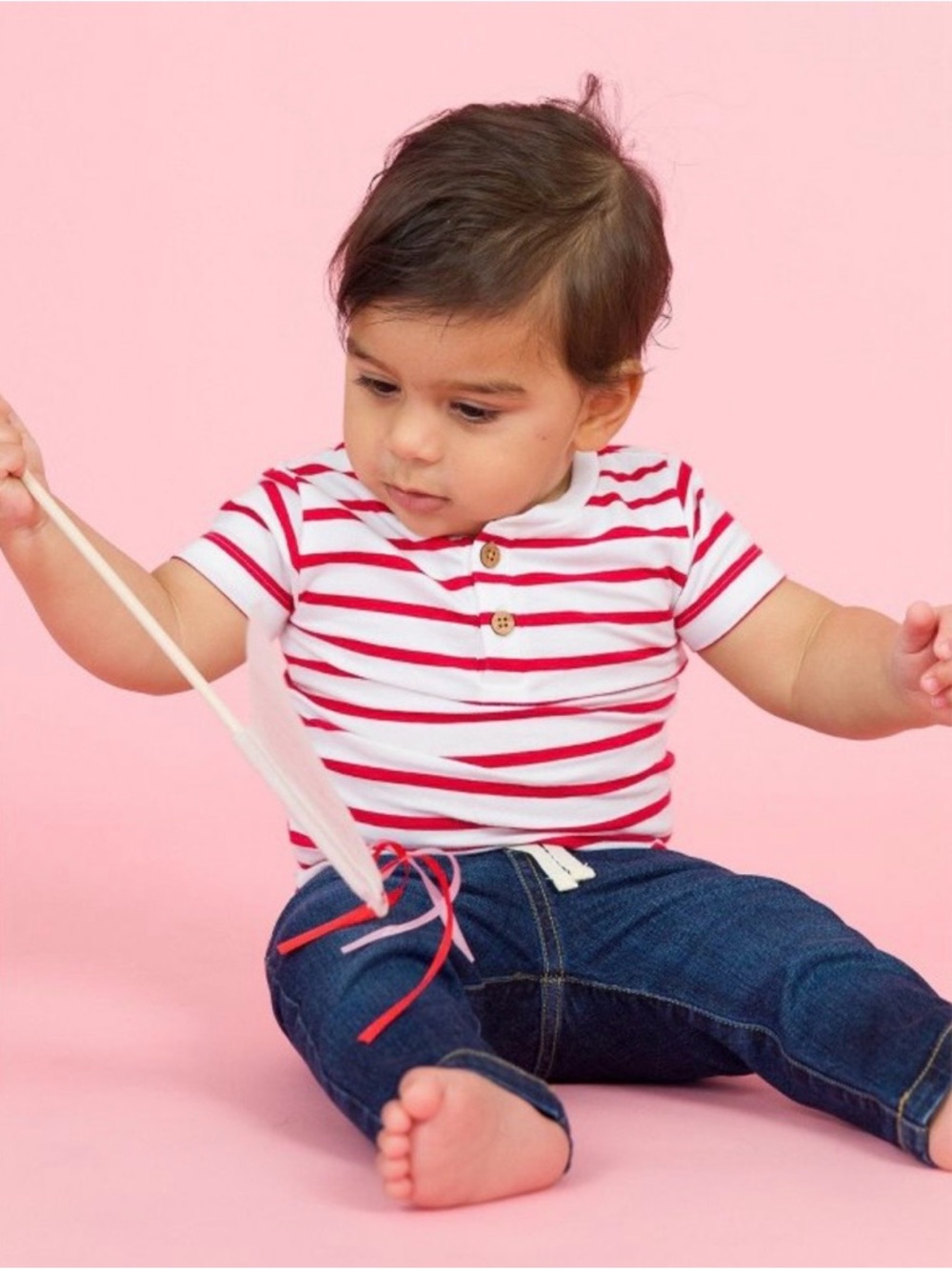 NWT - RuggedButts Red & White Stripe Short Sleeve Knit Henley Bodysuit